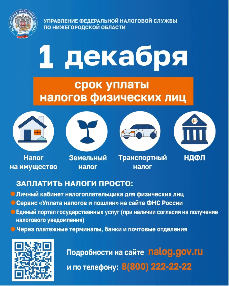 Федеральная налоговая служба напоминает об уплате налогов